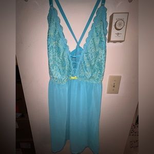 Blue Babydoll with Lime Green Accents & Matching Thong
